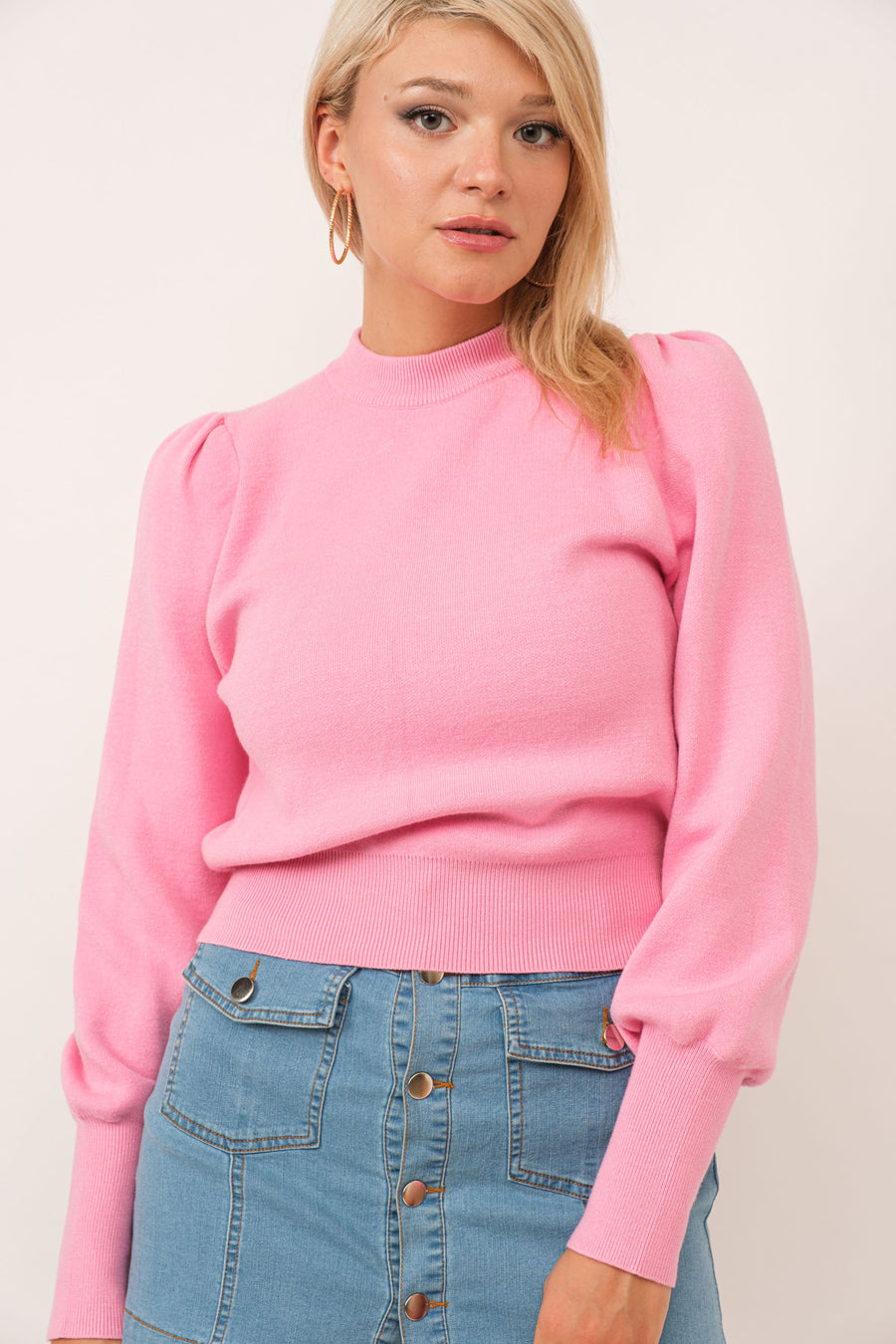 TCS2126-Bishop Sleeve Knit Sweater Top