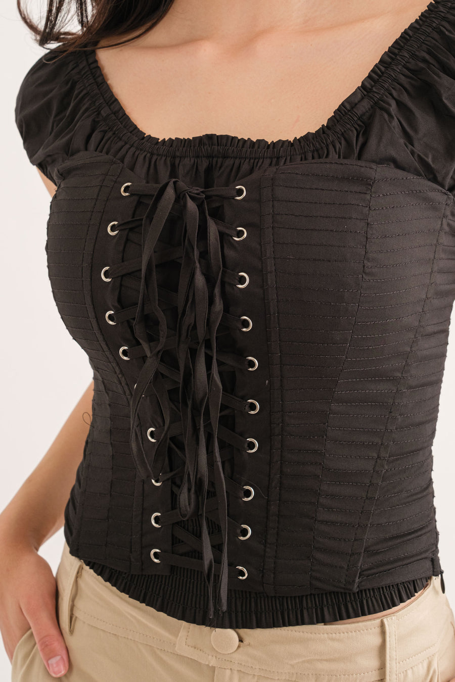 AOK0168-Off shoulder two piece stitch detail  corset