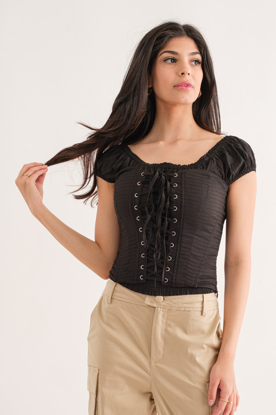 AOK0168-Off shoulder two piece stitch detail  corset